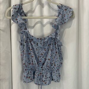 Sienna Sky Light Blue Floral Ruffle Top